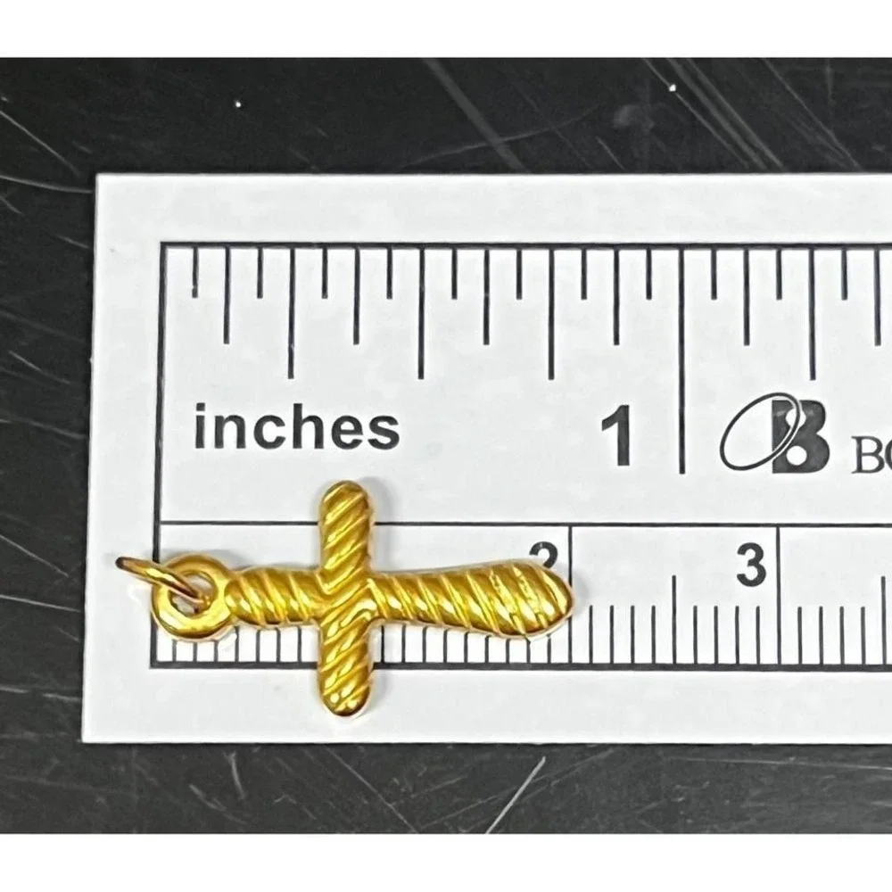 Textured Cross Charm 18K Gold PVD Stainless Steel Religious Jewelry